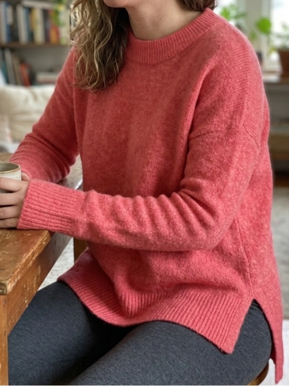 GAP Primrose Pink Cozy Soft Knit Crewneck Wool Blend Tunic Sweater in Coral Sz L